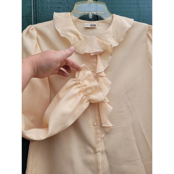 Vintage Sears Beige Poet Ruffle Sleeve, Collar and Button Down Blouse Shirt - Picture 5 of 6